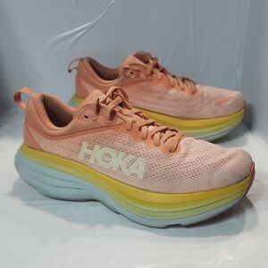 Hoka One One Bondi 8 Womens 9.5B Pink Orange Running Athletic Sneaker